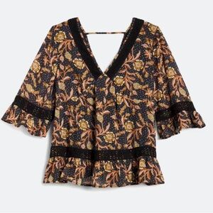 LES SEREIN
Faye Crochet Trim Peplum Blouse   NWOT. XL